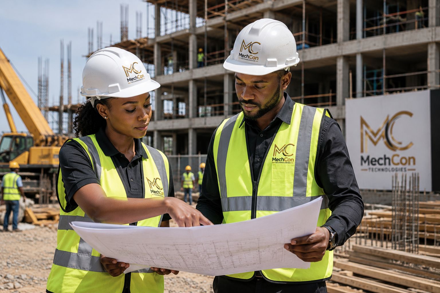 MechCon Technologies site supervisors reviewing a project on site